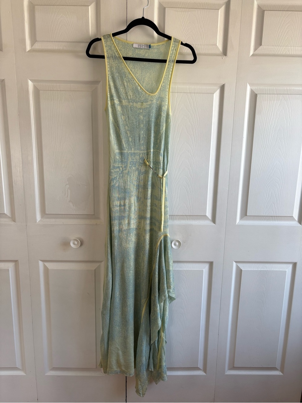PH5 Blue Peony V-Neck Ruffle Thigh Slit Tank Dress Jeans Imprint M Cocktail Sexy